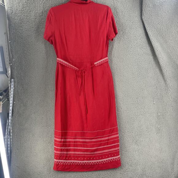 Positive Attitude Dress Womens 14 Red Linen Blend Button Front Midi Dress - Picture 6 of 15